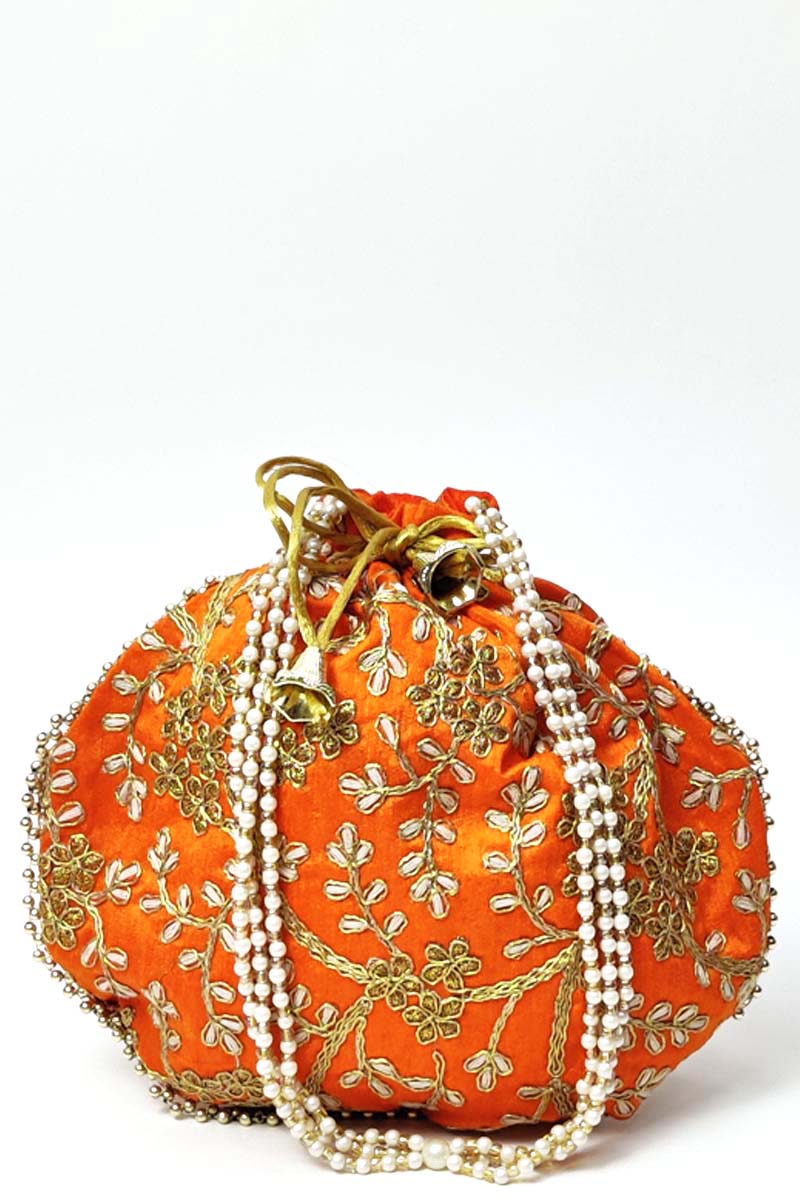 Orange Colour beautiful Zardosi work potli bag - MC251510